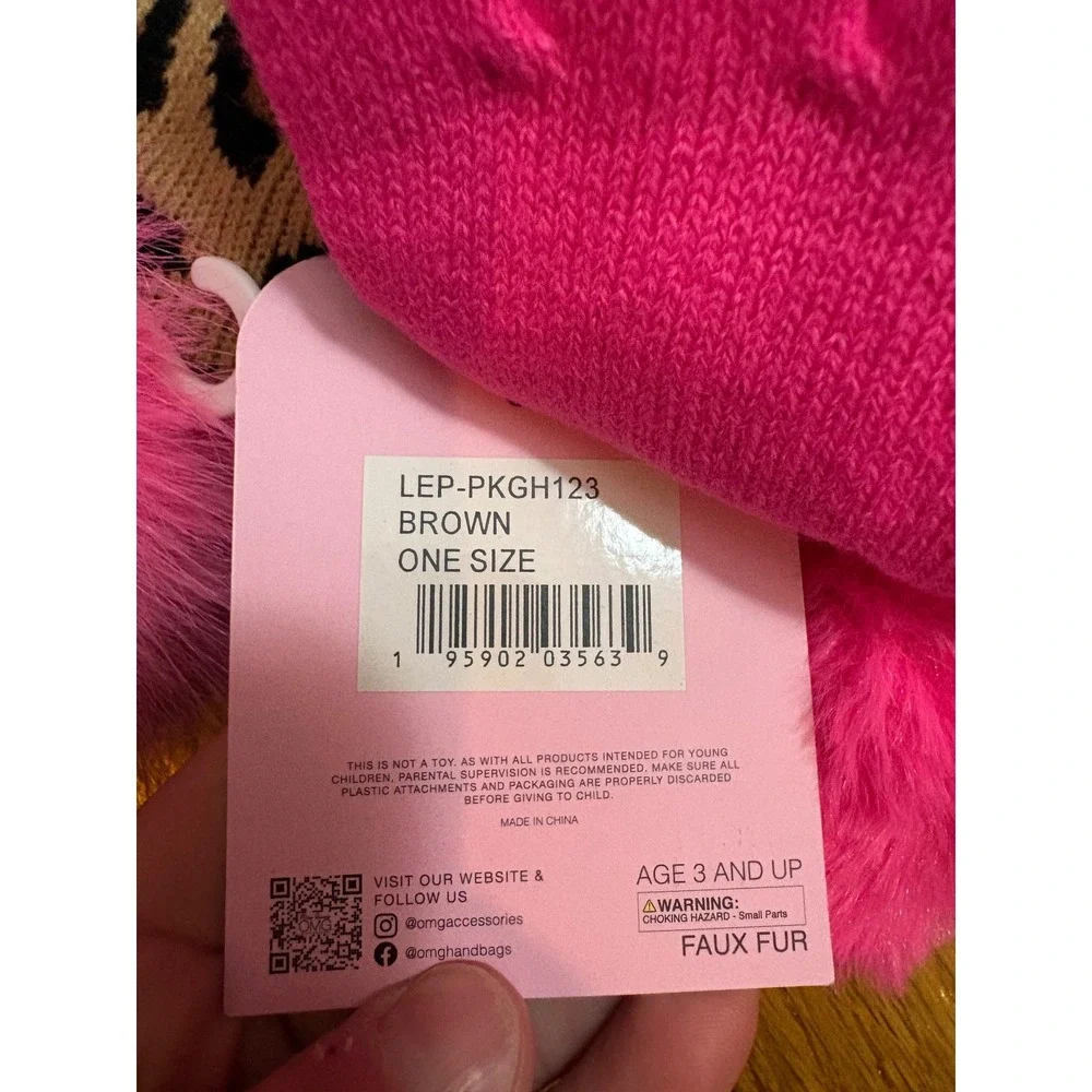 Miss Gwen's OMG Accessories Girls Leopard Beanie and Pink Gloves Set LEP-PKGH123